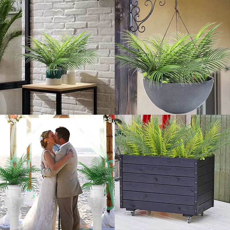 2PCS Artificial Tropical Palm Plants Plastic Shrubs Fern Leaves Grass Fake Plant Bushes for Outdoor Home Room Garden Yard Decor